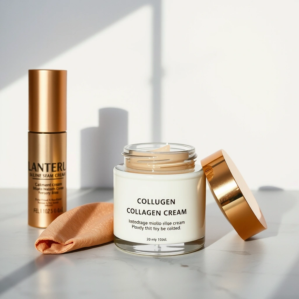 Premium collagen cream jar with elegant packaging